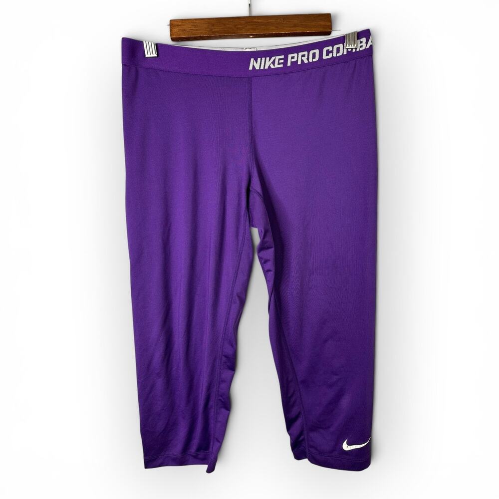 Nike Pro Combat Womens Large Dri-FIT Purple Compression Capris Sports Athletic